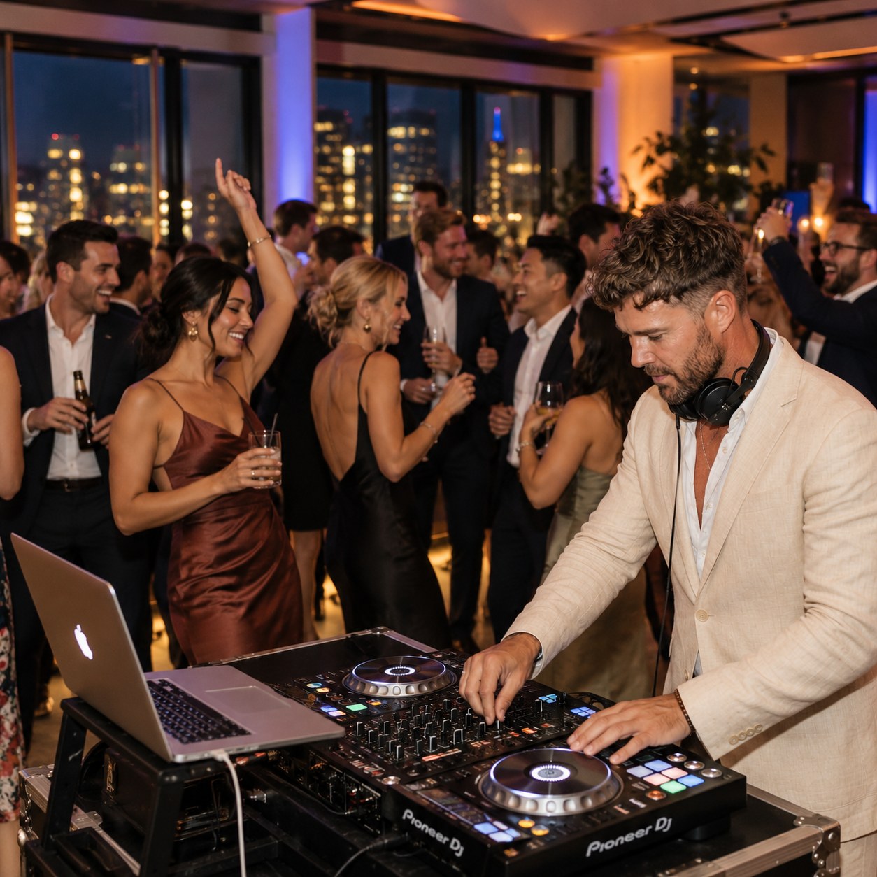 DJ Jay mixing live for guests at an evening event